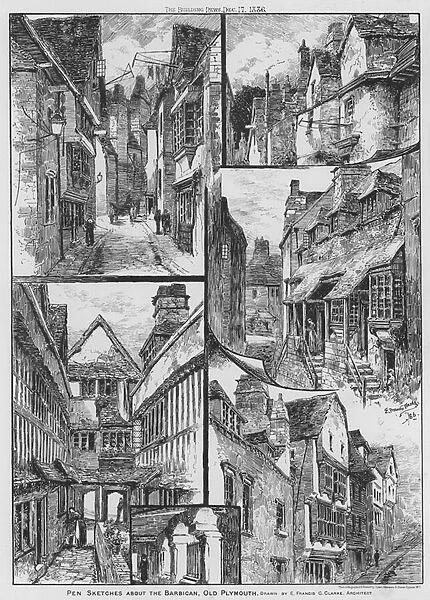 Pen Sketches about the Barbican, Old Plymouth (litho)