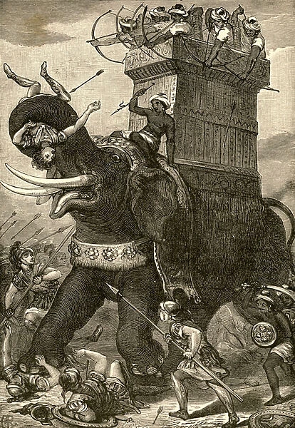 Persian War Elephant in Battle, 1889 (engraving)