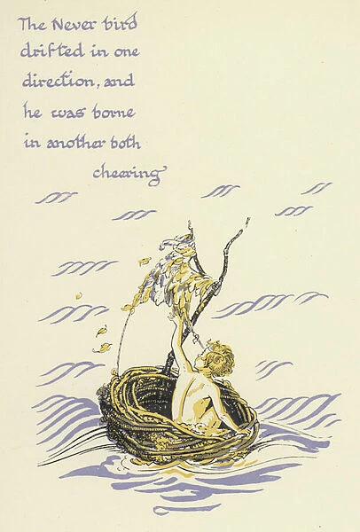 Peter Pan and Wendy: The Never bird drifted in one direction, and he was borne in another both cheering (colour litho)
