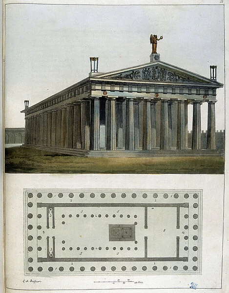 Plan and view of the temple of Jupiter (Zeus) Olympian in the Greek antiquite - in 'The ancient and modern costume'by Jules Ferrario, ed. Milan, 1819-1820
