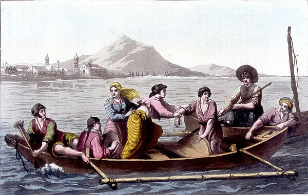 Port of Cavite City, Philippines. In 'Le costume ancien et moderne', 1819-1820 by Dr. Jules Ferrario, ed. Milan