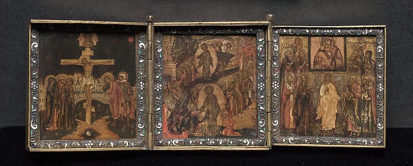 Portable Triptych Icon: The Resurrection and Anastasis, 1600s