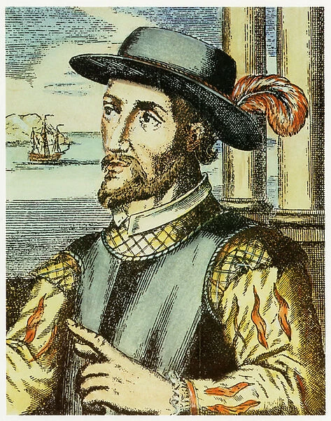 Portrait of Juan Ponce de Leon (1474 - 1521) (hand coloured engraving)