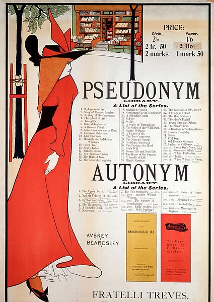 Poster for The Pseudonym and Autonym Libraries (colour litho, 1897)