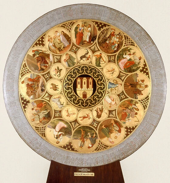 Prague astronomical clocks calendar plate (oil on copper plate)
