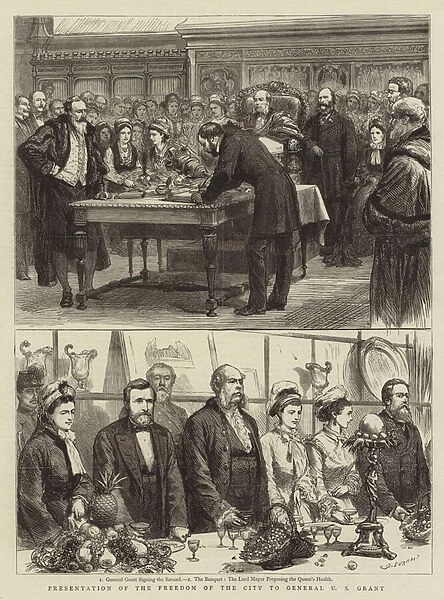 Presentation of the Freedom of the City to General Us Grant (engraving)