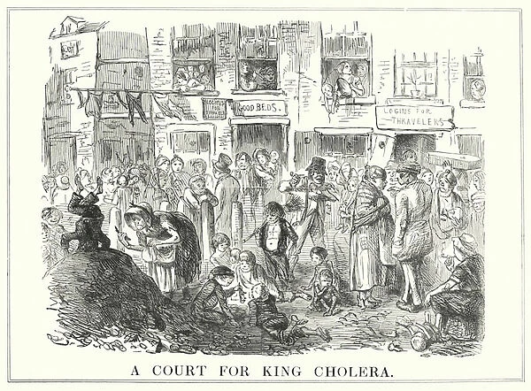 Punch cartoon: A Court for King Cholera (engraving)