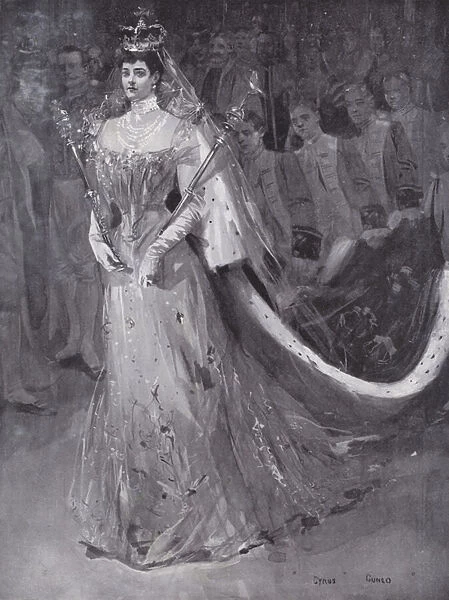 Queen Alexandra leaving Westminster Abbey, London, after her and King Edward VIIs coronation, 1902 (litho)