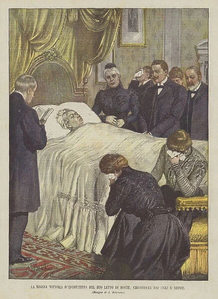Queen Victoria of England On Her Deathbed, Surrounded by Her Sons and Nephews (Colour Litho)