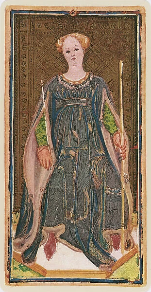The Queen of Wands, facsimile of a tarot card from the Visconti deck