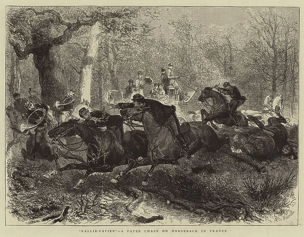 'Rallie-Papier', a Paper Chase on Horseback in France (engraving)