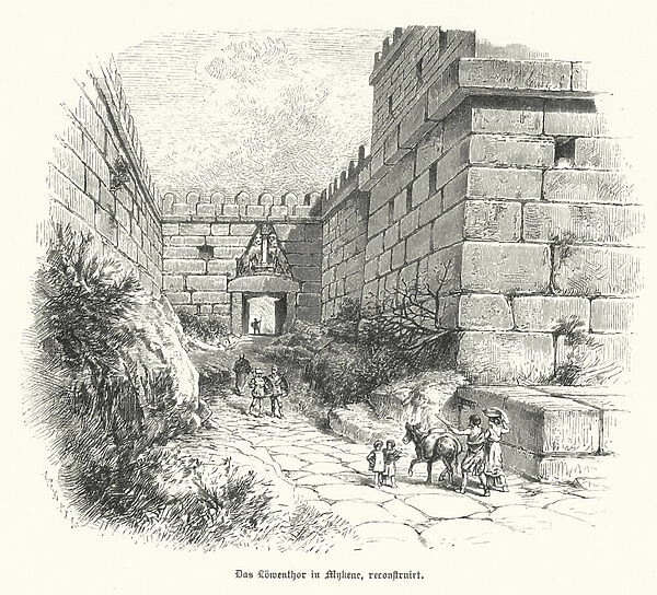 Reconstruction of the Lion Gate, entrance to the citadel of Mycenae, Greece (engraving)