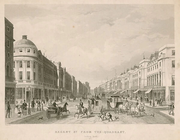 Regent Street, London, from the Quadrant, looking north (engraving)