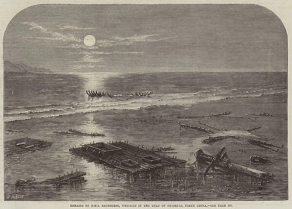 Remains of HMS Racehorse, wrecked in the Gulf of Pe-Che-Li, North China (engraving)