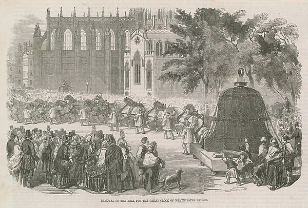 Removal of the bell for the Great Clock of Westminster Palace (engraving)