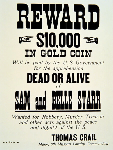 Reward poster for Belle Starr, c. 1882 (print)