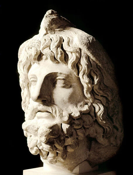 Roman art: 'bearded head covered by a dead bird of Sarapis or Serapis