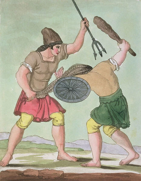 Roman Gladiators, from L Antica Roma, 1825 (colour litho)