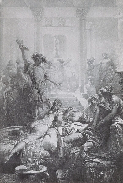 In Rome, c67, Lucifer salutes the dead man, Scene 6 from Imre Madachs poem The Tragedy of Man (engraving)