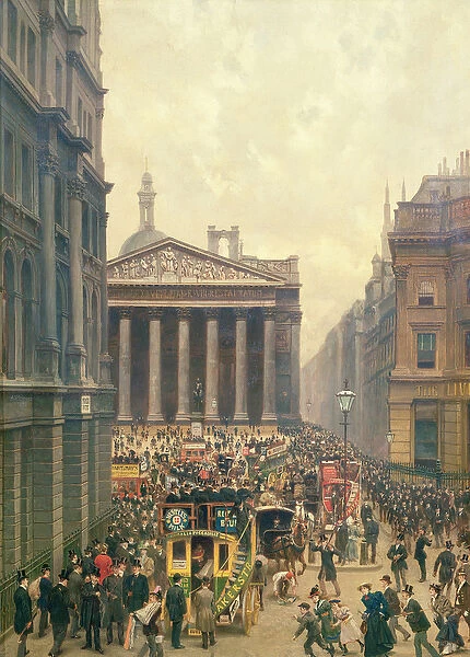 The Rush Hour by the Royal Exchange from Queen Victoria Street, 1904 (oil on canvas)
