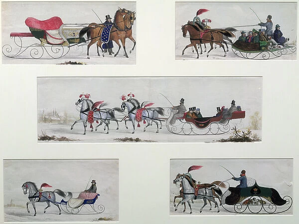 Russian Horse Drawn Sleighs (w  /  c on paper)