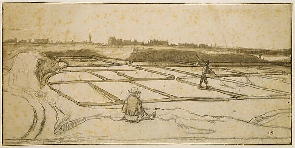 Salt-Mining in Le Croisic, 1645 (chalk, pen and brush on paper)