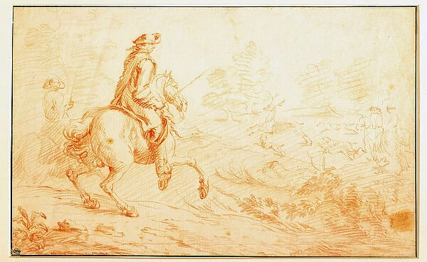 Sanguine deer hunting by Adam Van der Meulen (1632-1690) 17th century Paris