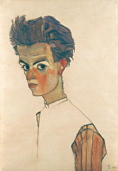 Self-Portrait with Striped Shirt, 1910 (graphite & w  /  c on paper)