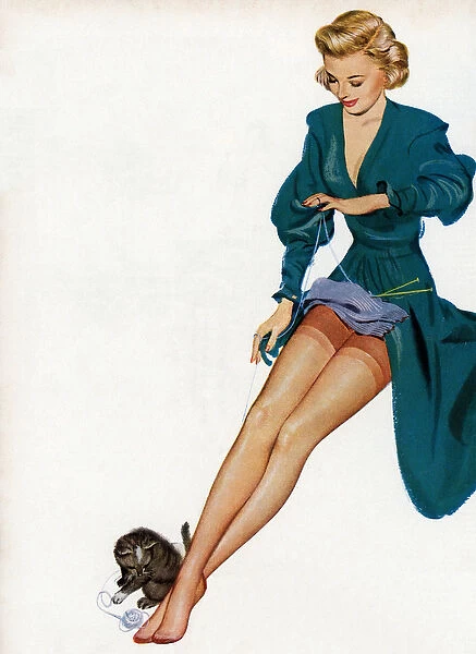 Sexy Woman Showing Off Her Nylons, 1949 (screen print)