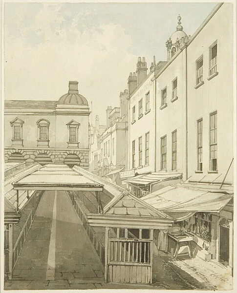 The Shambles Market between St. Nicholas Street and The Exchange (pencil & w  /  c on paper)