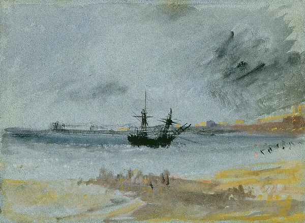 Ship Aground, Brighton, 1830 (black ink, w  /  c & bodycolour on paper)