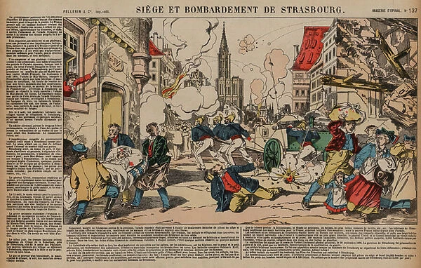Siege and bombardment of Strasbourg, Franco-Prussian War, August-September 1870 (coloured engraving)