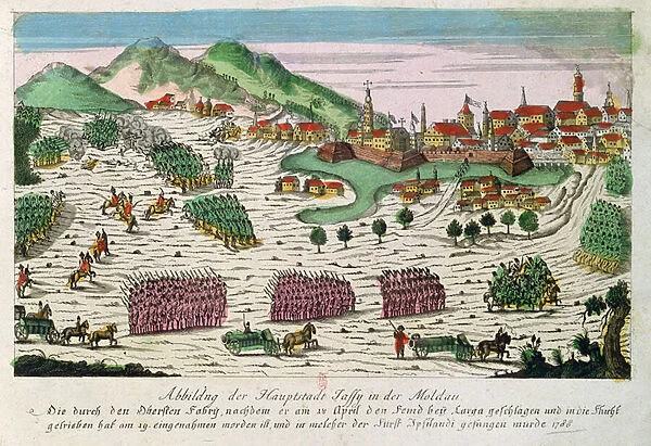 Siege and capture of Jassy in 1788 by the Russian army (coloured engraving)