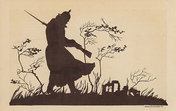 Silhouette of a German soldier, World War I (litho)