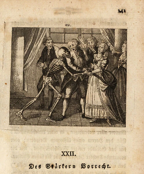 The skeleton of Death grabs a woman at a ball, 18th century. 1803 (engraving)
