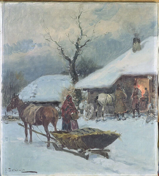 Sleighs in Front of a House, 1930 (oil on canvas)