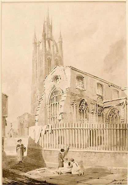 South East View of the Church of St Nicholas, Newcastle upon Tyne (ink on paper)