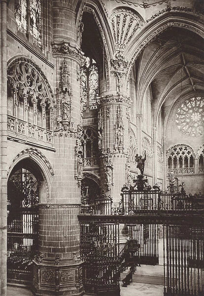 Spain: Burgos, Interior of the Cathedral (b  /  w photo)