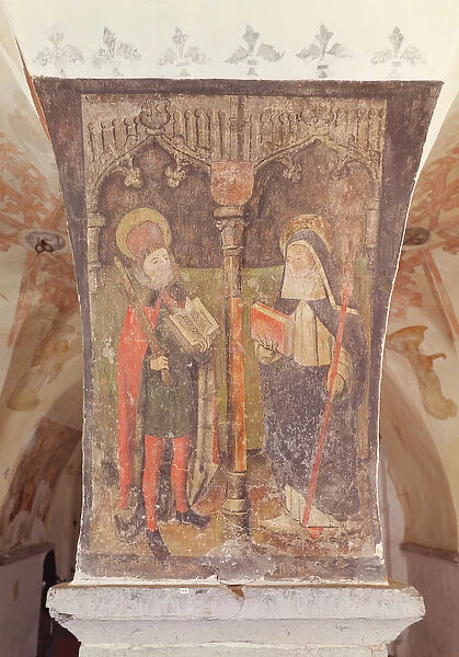 St. Bavo and St. Amalberga of Maubeuge, mural from the crypt, c. 1480-1540 (fresco)