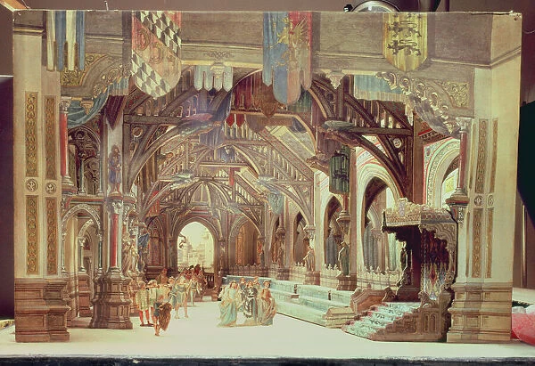 Stage model for the opera Tannhauser by Richard Wagner (1833-83) (painted card)