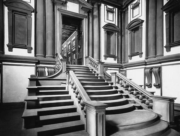Staircase, entrance hall of the Laurentian Library, completed by Bartolomeo Ammannati (1511-92) 1524-31 and 1551-71