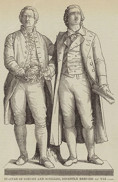 Statues of Goethe and Schiller, recently erected at Weimar (engraving)