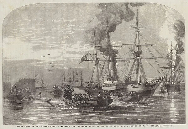 Steam-Ships of the Allied Fleet searching for Infernal Machines off Cronstadt (engraving)