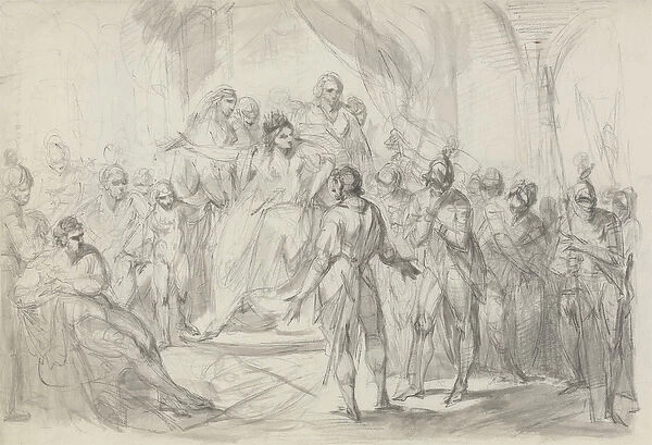 Stephen Brought Prisoner to Empress Mathilda (black chalk and grey wash on paper)