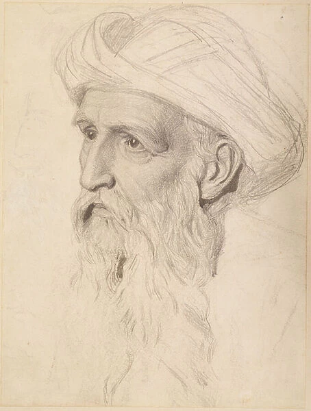 Study for the Head of Elijah, 1860-61 (pencil on paper)