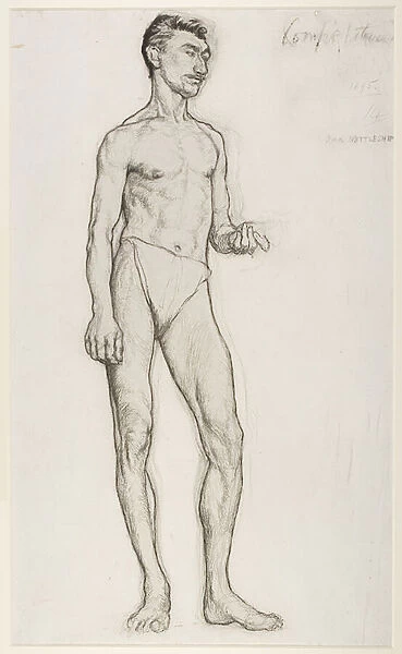 A Study of a Male Nude Figure, 1895 (chalk on paper)