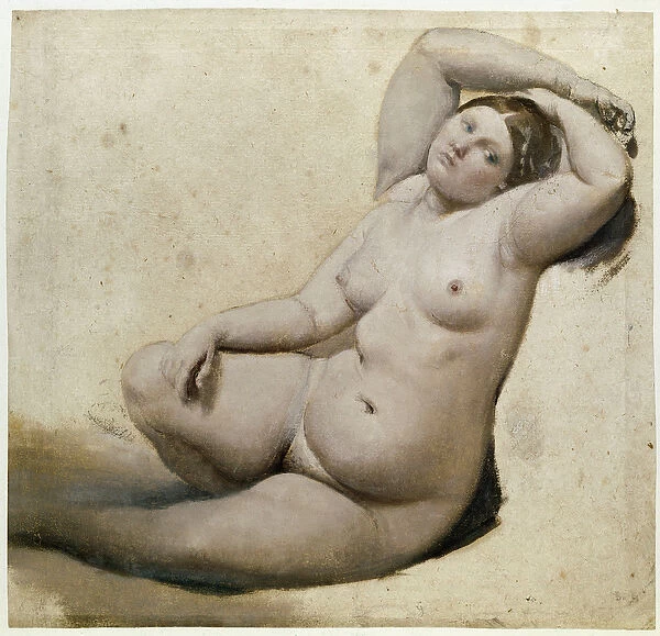 Study for the Turkish bath: The Woman with the Three Arms - Painting by Jean Auguste