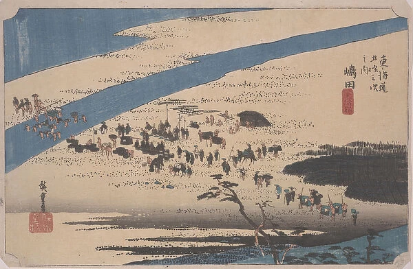 Suruga Bank of the Oi River, 1834 (colour woodblock print)