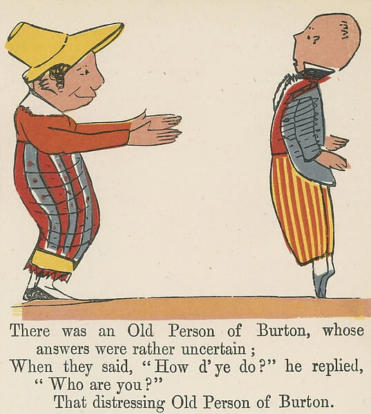 'There was an Old Person of Burton, whose answers were rather uncertain', from A Book of Nonsense, published by Frederick Warne and Co. London, c. 1875 (colour litho)
