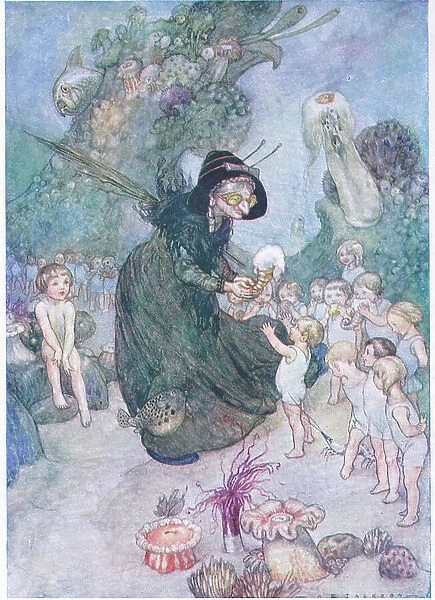 Tom watched all these sweet things being given away till his mouth watered, from The Water Babies pub. by Humphrey Milford Oxford University Press, c. 1930 (colour litho)